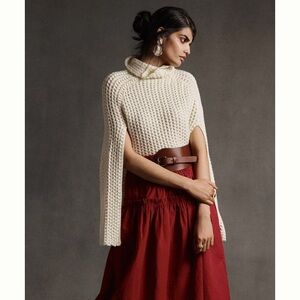 NWT Anthropologie Bell Sleeved Turtleneck Poncho One Size Cream